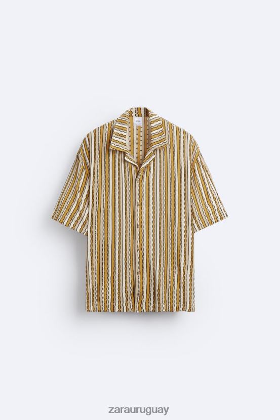 Zara camisa a rayas jacquard hombres H6RHL2989 crudo/amarillo ropa