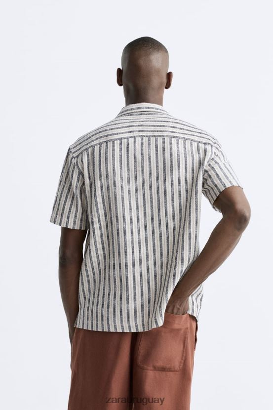 Zara camisa a rayas jacquard hombres H6RHL2990 Azul marino ropa