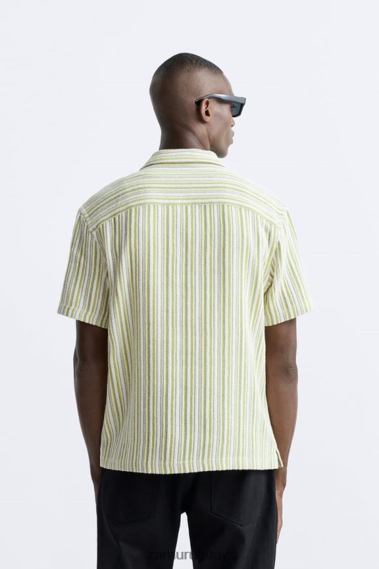 Zara camisa a rayas jacquard hombres H6RHL2991 verde lima ropa