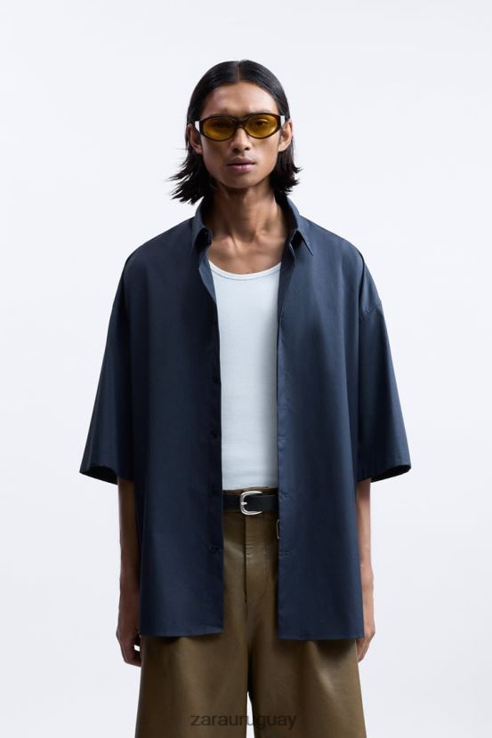 Zara camisa boxy fit edición limitada hombres H6RHL21186 Azul marino ropa