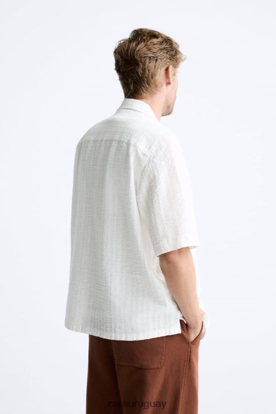 Zara camisa con bolsillo texturizado hombres H6RHL2971 blanco ropa