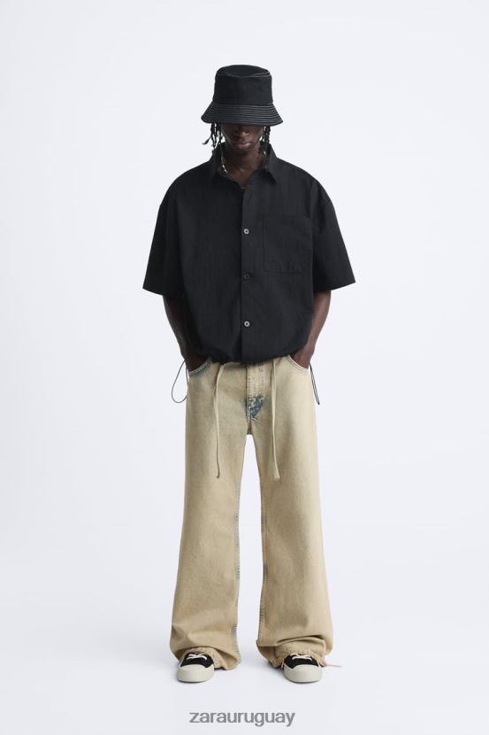 Zara camisa con dobladillo ajustable hombres H6RHL2988 negro ropa