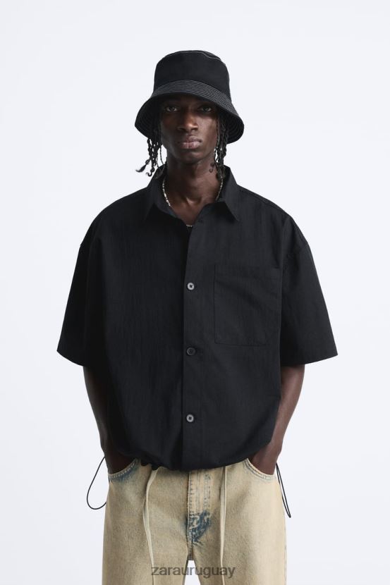 Zara camisa con dobladillo ajustable hombres H6RHL2988 negro ropa