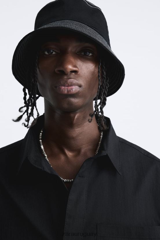 Zara camisa con dobladillo ajustable hombres H6RHL2988 negro ropa