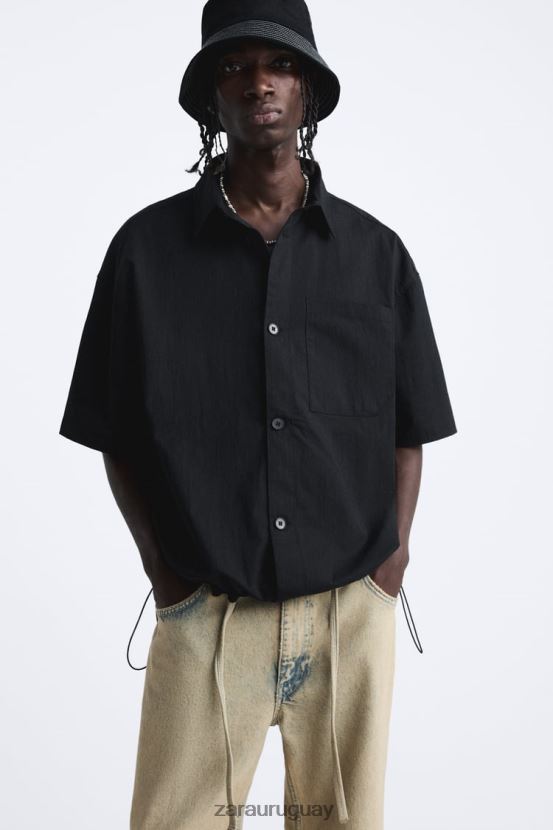 Zara camisa con dobladillo ajustable hombres H6RHL2988 negro ropa
