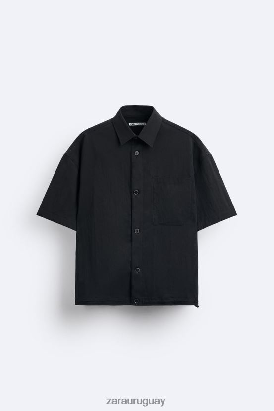 Zara camisa con dobladillo ajustable hombres H6RHL2988 negro ropa