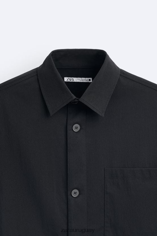 Zara camisa con dobladillo ajustable hombres H6RHL2988 negro ropa