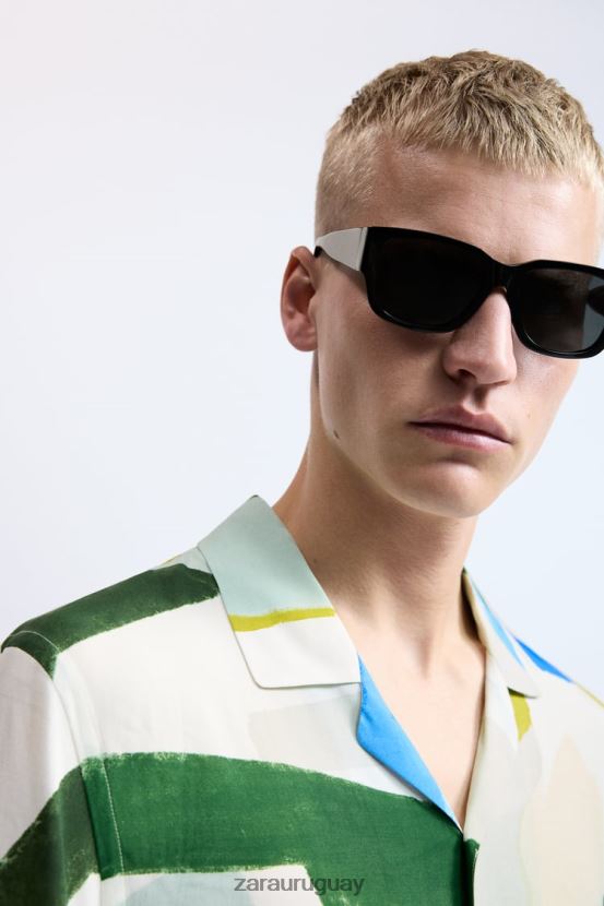 Zara camisa con estampado abstracto hombres H6RHL21004 azul ropa