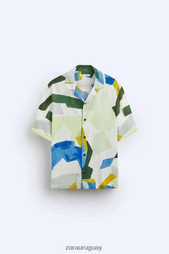 Zara camisa con estampado abstracto hombres H6RHL21004 azul ropa