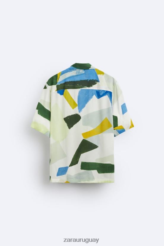 Zara camisa con estampado abstracto hombres H6RHL21004 azul ropa