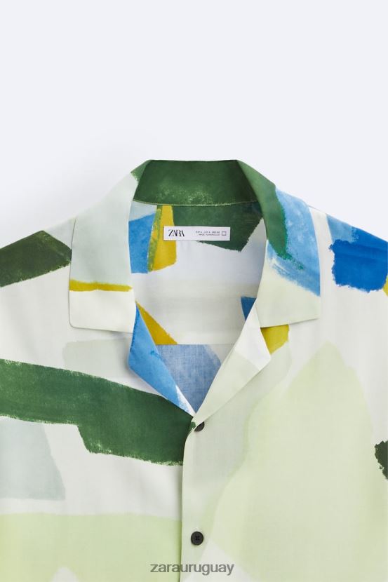 Zara camisa con estampado abstracto hombres H6RHL21004 azul ropa