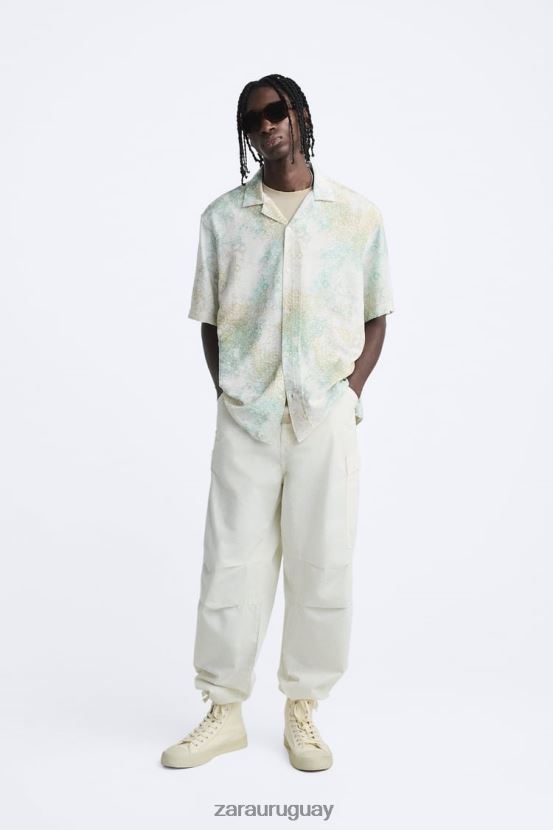 Zara camisa con estampado abstracto hombres H6RHL2973 verdoso ropa