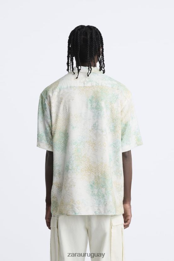 Zara camisa con estampado abstracto hombres H6RHL2973 verdoso ropa