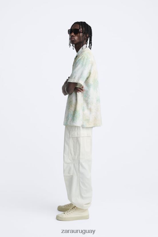 Zara camisa con estampado abstracto hombres H6RHL2973 verdoso ropa