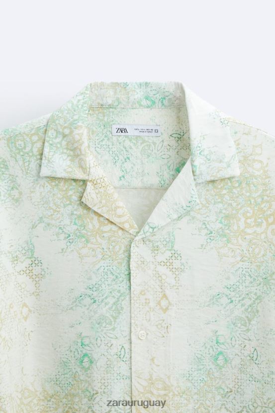 Zara camisa con estampado abstracto hombres H6RHL2973 verdoso ropa