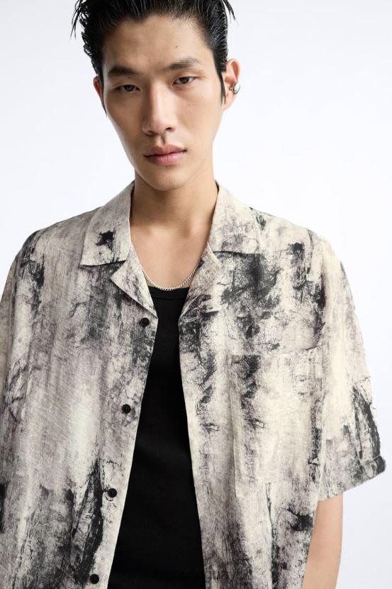 Zara camisa con estampado abstracto hombres H6RHL2987 impreso ropa