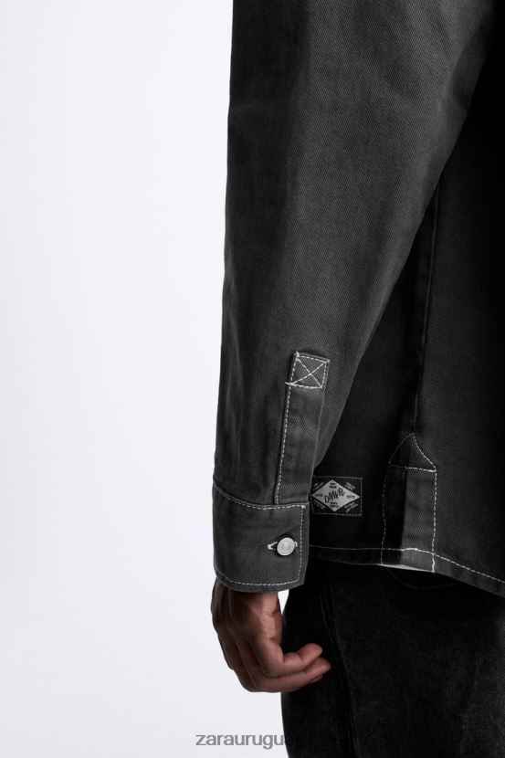 Zara camisa con pespuntes en contraste hombres H6RHL2976 gris oscuro ropa