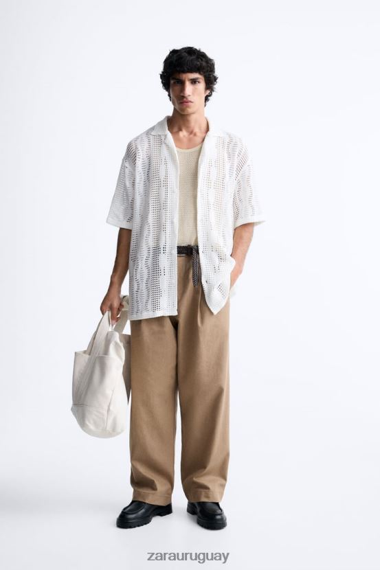 Zara camisa con textura de crochet hombres H6RHL21005 crudo ropa