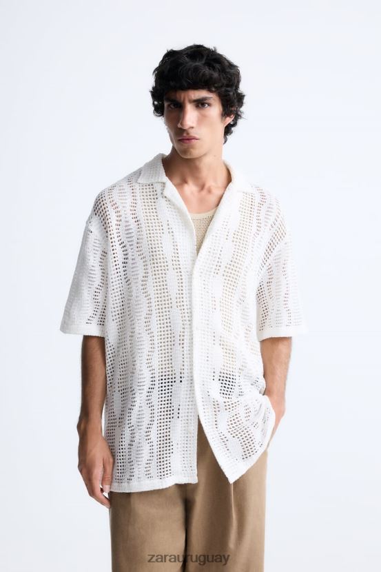 Zara camisa con textura de crochet hombres H6RHL21005 crudo ropa