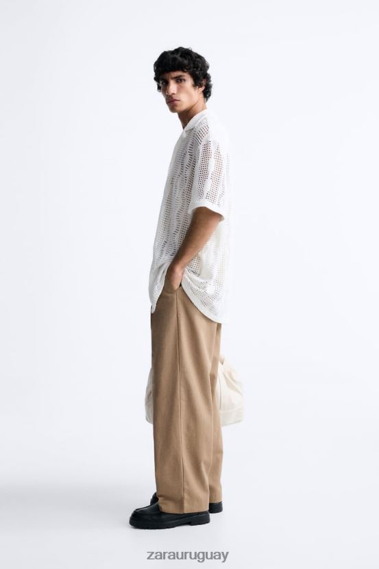 Zara camisa con textura de crochet hombres H6RHL21005 crudo ropa