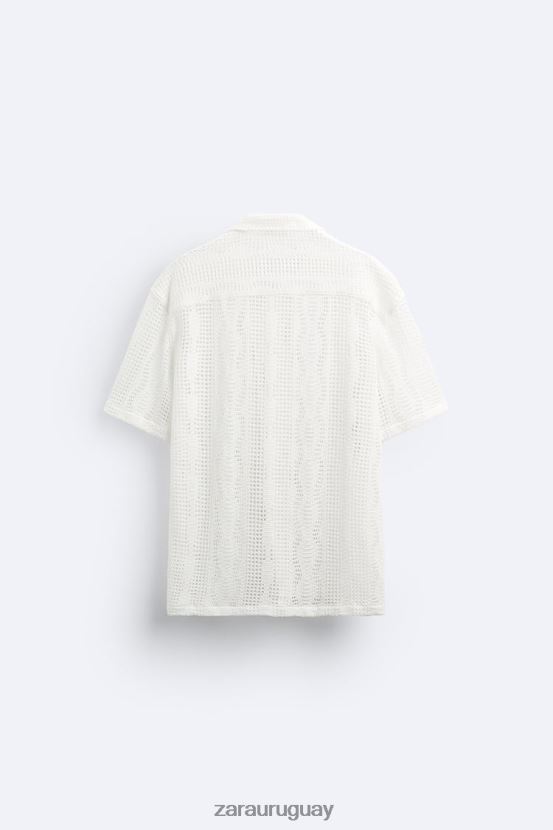 Zara camisa con textura de crochet hombres H6RHL21005 crudo ropa