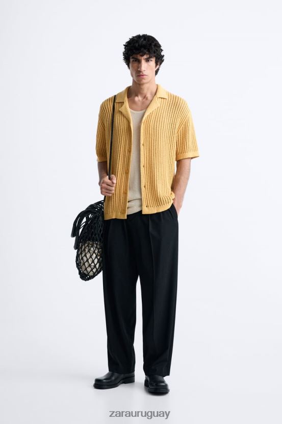 Zara camisa con textura de crochet hombres H6RHL21006 amarillo ropa