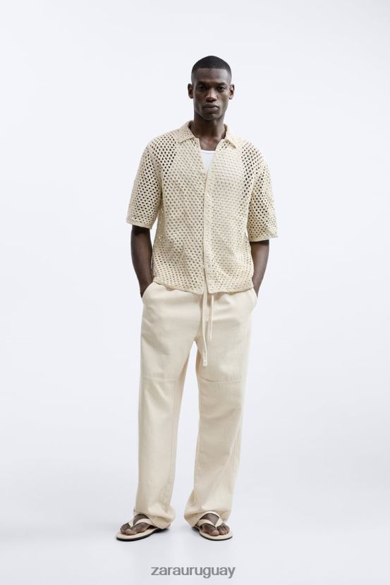 Zara camisa con textura de crochet hombres H6RHL21010 blanco ropa