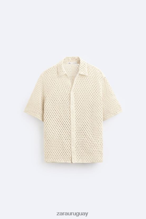 Zara camisa con textura de crochet hombres H6RHL21010 blanco ropa