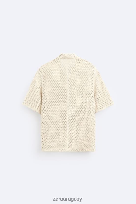 Zara camisa con textura de crochet hombres H6RHL21010 blanco ropa