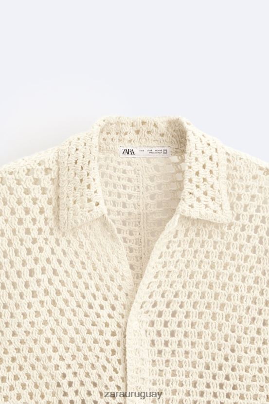 Zara camisa con textura de crochet hombres H6RHL21010 blanco ropa
