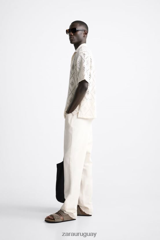 Zara camisa con textura de crochet hombres H6RHL21012 ostra blanca ropa