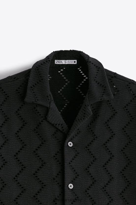 Zara camisa con textura de crochet hombres H6RHL21013 negro ropa