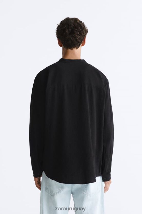 Zara camisa de algodón - viscosa hombres H6RHL2986 negro ropa
