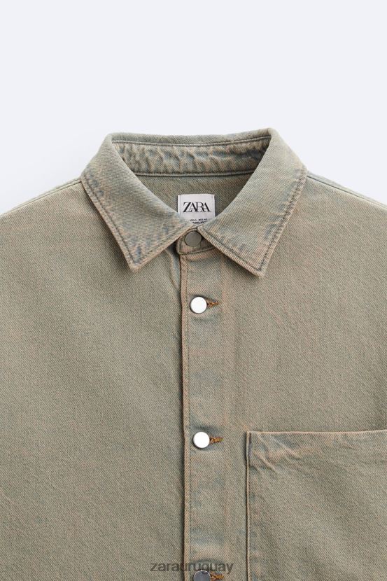 Zara camisa de mezclilla sobreteñida hombres H6RHL2983 arena ropa