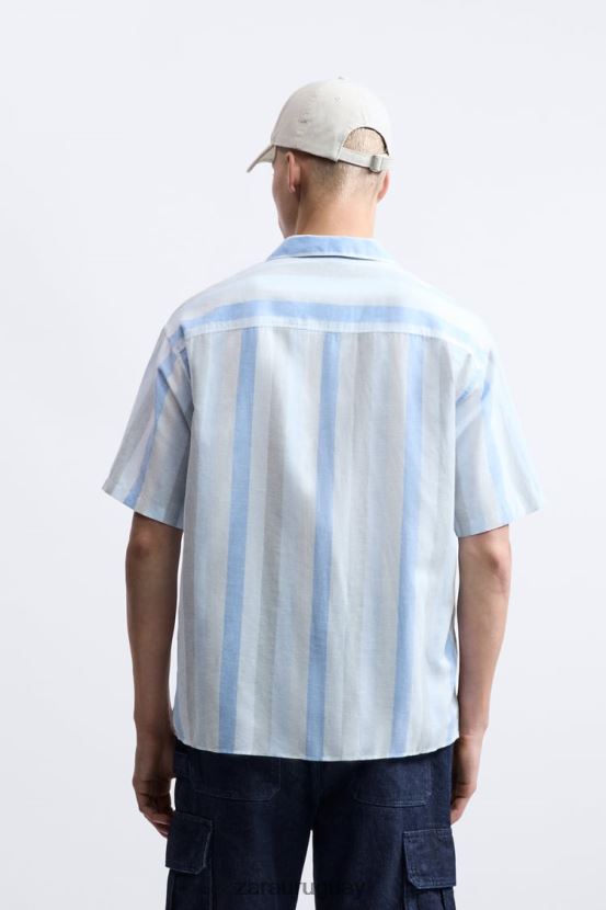 Zara camisa de rayas hombres H6RHL21003 azul claro ropa