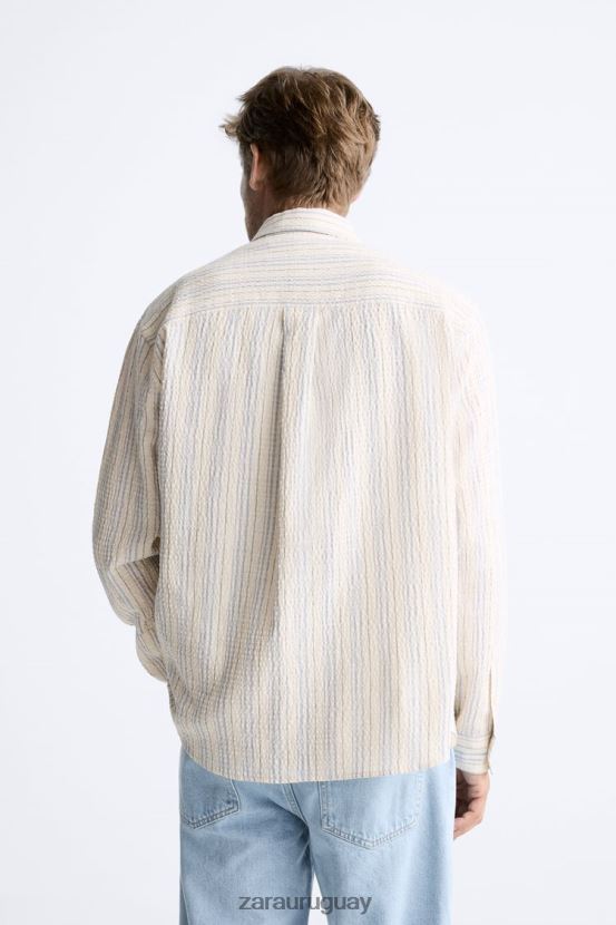 Zara camisa de sirsaca a rayas hombres H6RHL2970 azul blanco ropa