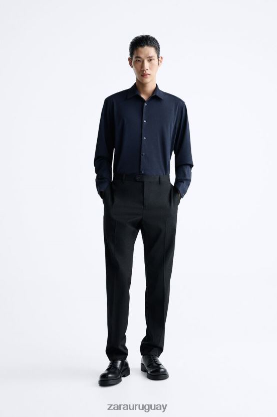 Zara camisa elástica hombres H6RHL2997 Azul marino ropa