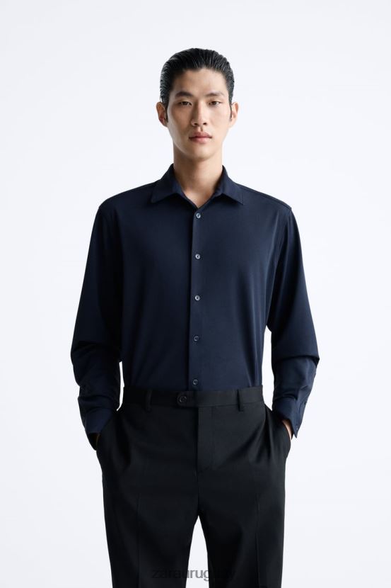 Zara camisa elástica hombres H6RHL2997 Azul marino ropa