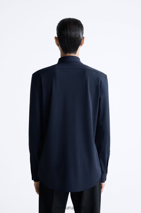 Zara camisa elástica hombres H6RHL2997 Azul marino ropa