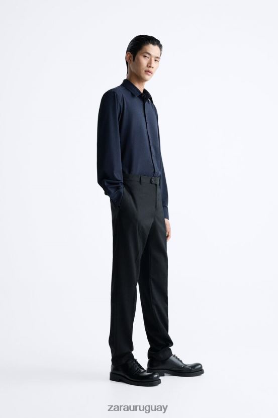 Zara camisa elástica hombres H6RHL2997 Azul marino ropa