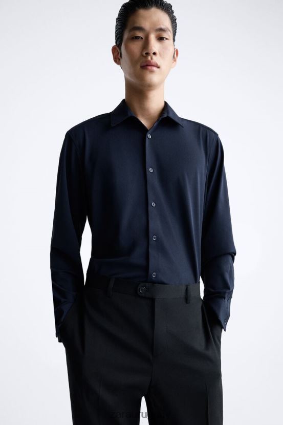 Zara camisa elástica hombres H6RHL2997 Azul marino ropa