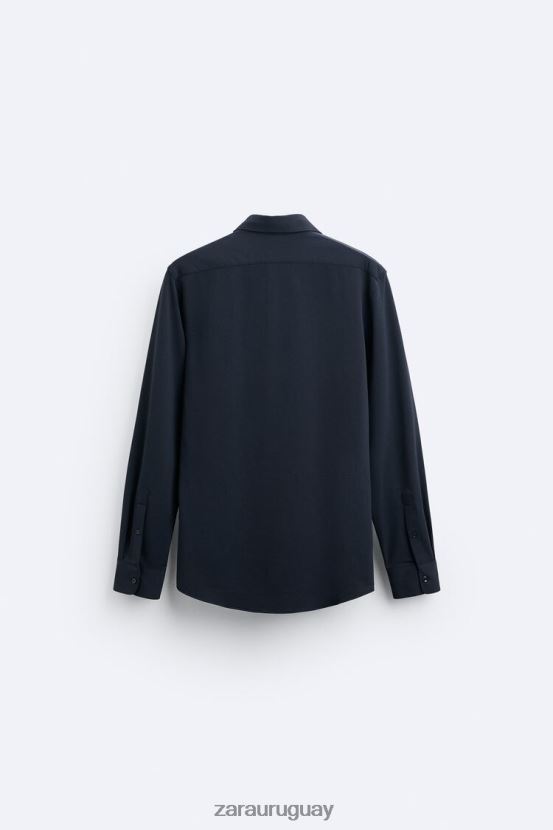 Zara camisa elástica hombres H6RHL2997 Azul marino ropa