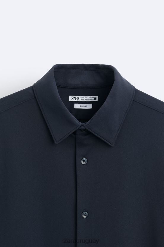 Zara camisa elástica hombres H6RHL2997 Azul marino ropa