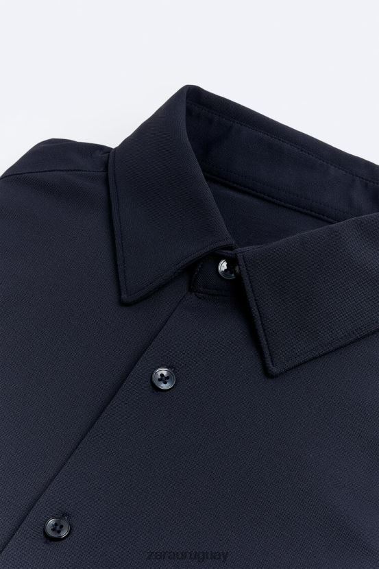 Zara camisa elástica hombres H6RHL2997 Azul marino ropa