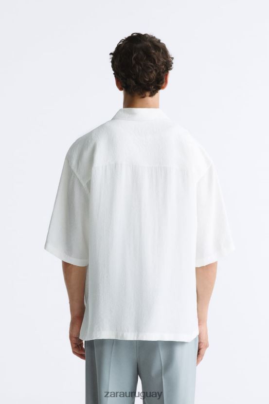 Zara camisa en mezcla de modal hombres H6RHL21002 ostra blanca ropa