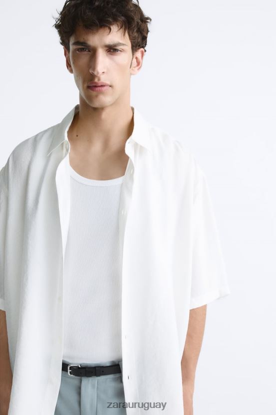 Zara camisa en mezcla de modal hombres H6RHL21002 ostra blanca ropa