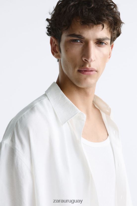 Zara camisa en mezcla de modal hombres H6RHL21002 ostra blanca ropa