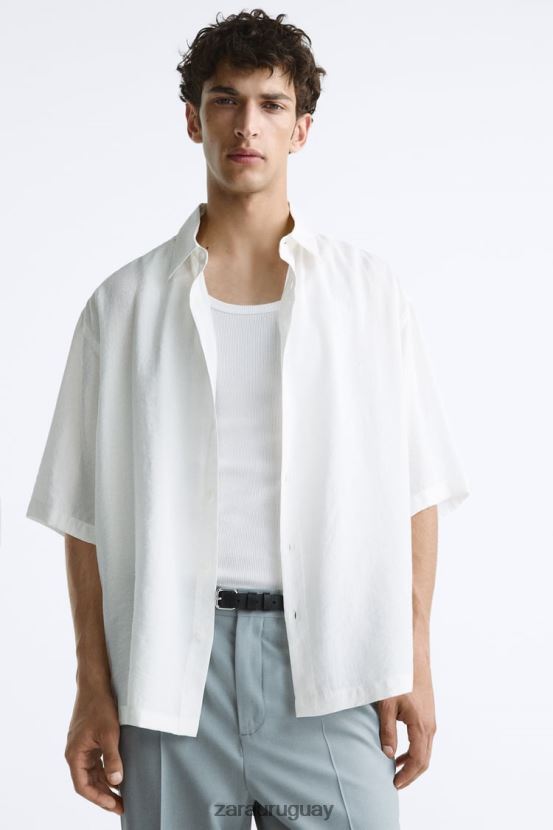 Zara camisa en mezcla de modal hombres H6RHL21002 ostra blanca ropa