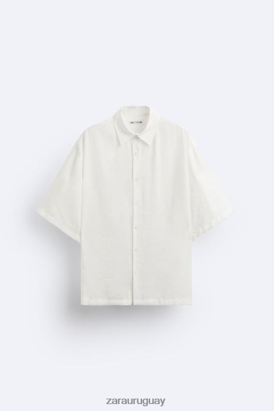 Zara camisa en mezcla de modal hombres H6RHL21002 ostra blanca ropa