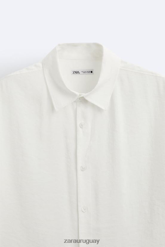 Zara camisa en mezcla de modal hombres H6RHL21002 ostra blanca ropa